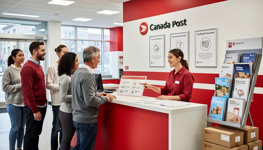 Canada Post delivery person delivering package to residential home