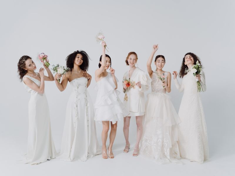 girls in white wedding dresses and gowns