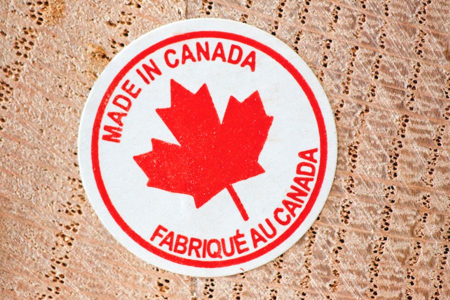 Made in Canada label on wood