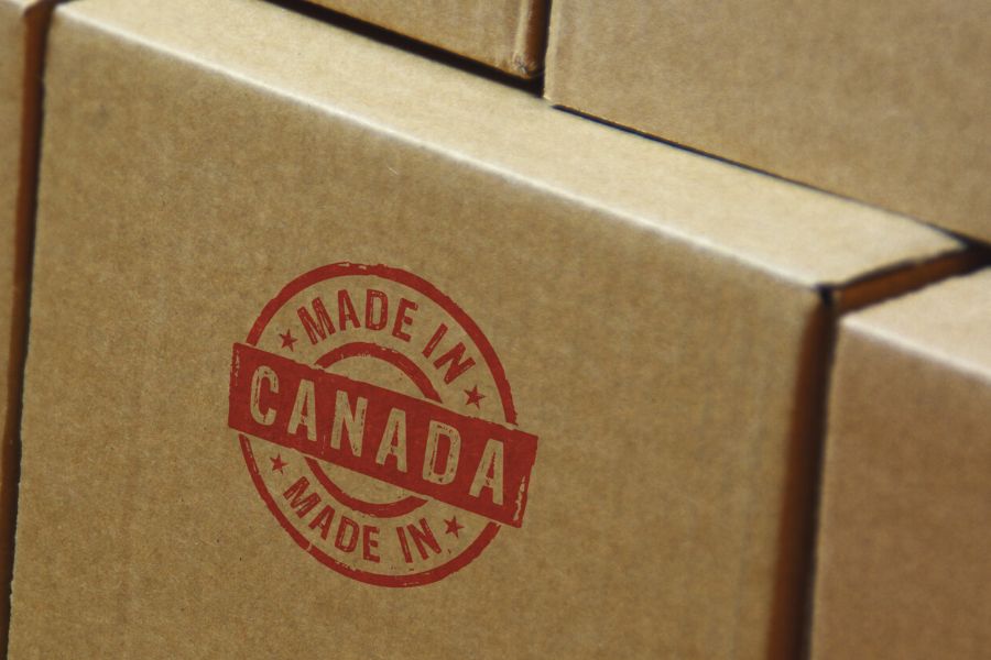 Made in Canada stamp printed on cardboard box
