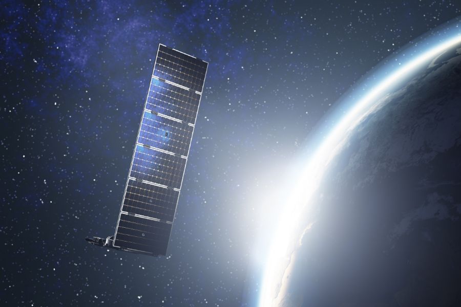 Internet Starlink satellite in space near Earth