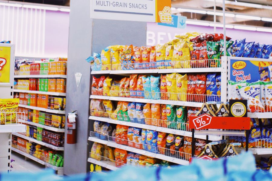 Snacks counter in the supermarket