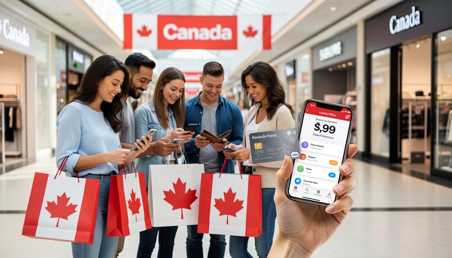 Canadian shoppers browsing in modern retail store environment