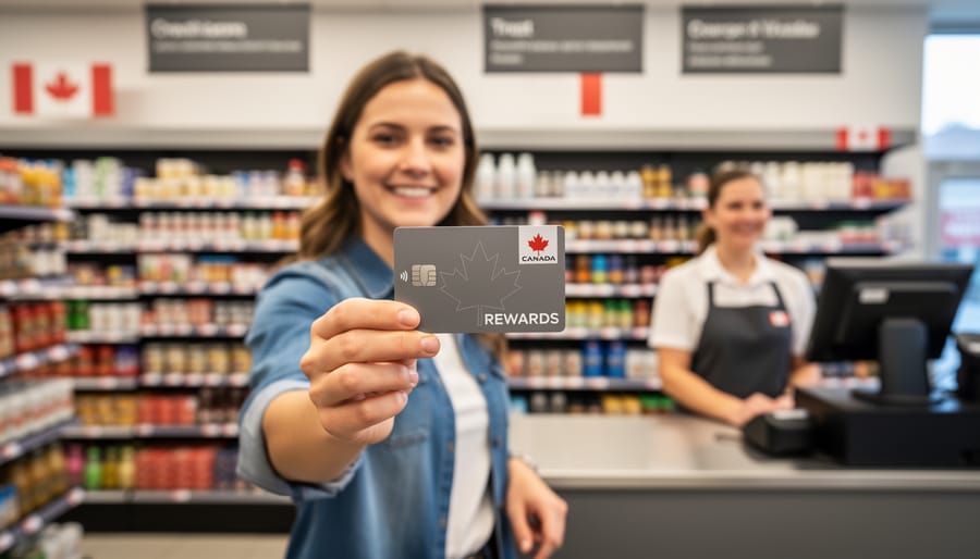 Various retailer credit cards displayed on checkout counter