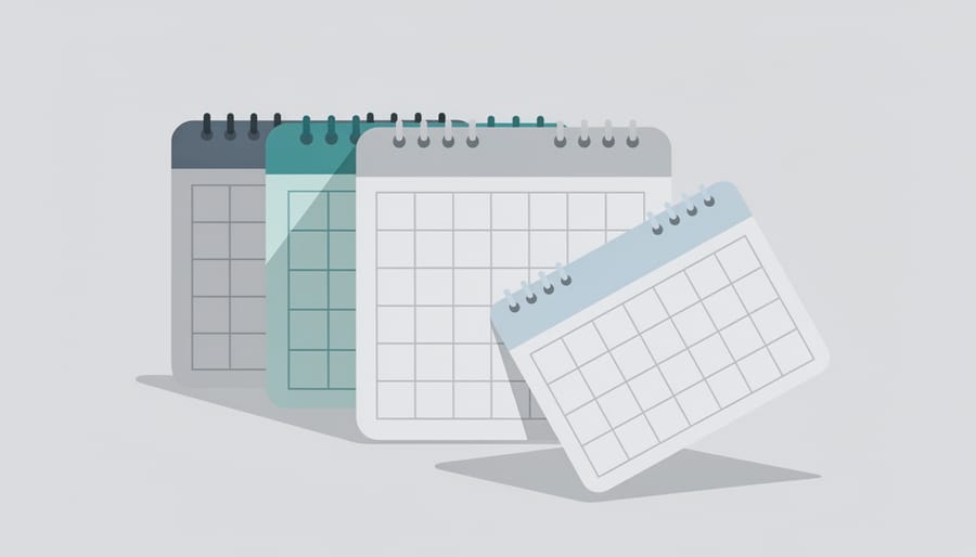 Blank calendar page turning on a desk with soft light rays suggesting timely deal monitoring.
