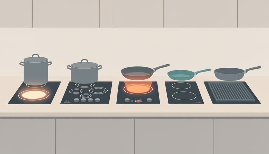 Cookware arranged on a glass-ceramic cooktop symbolizing modern electric range options