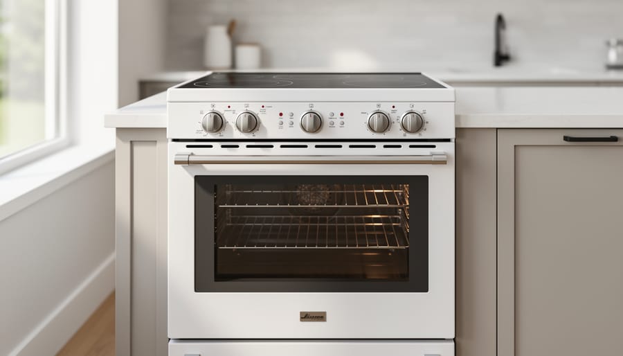 Freestanding electric range with glass-ceramic cooktop and full oven cavity
