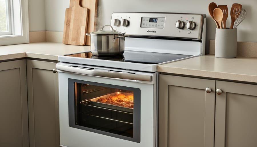 Mid-range electric range in a practical everyday kitchen setting