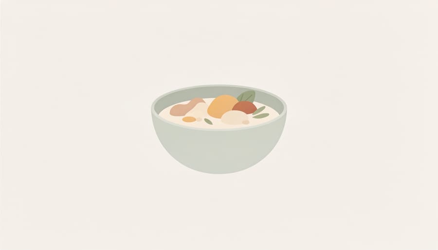 A clean close-up scene of wet cat food in a white bowl with minimal treat crumbs nearby.
